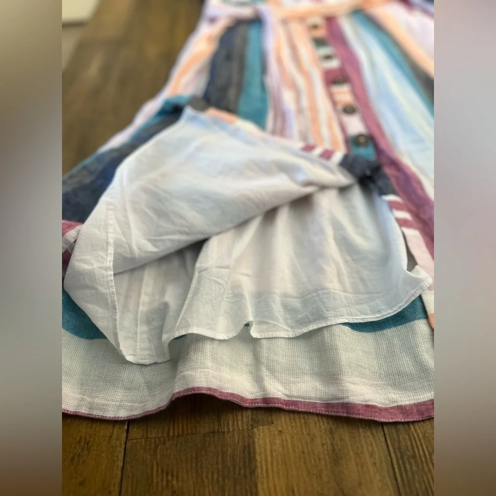 J CREW Linen Button-up midi dress in mixed stripe Multicolor Sleeveless Lined - Picture 11 of 15